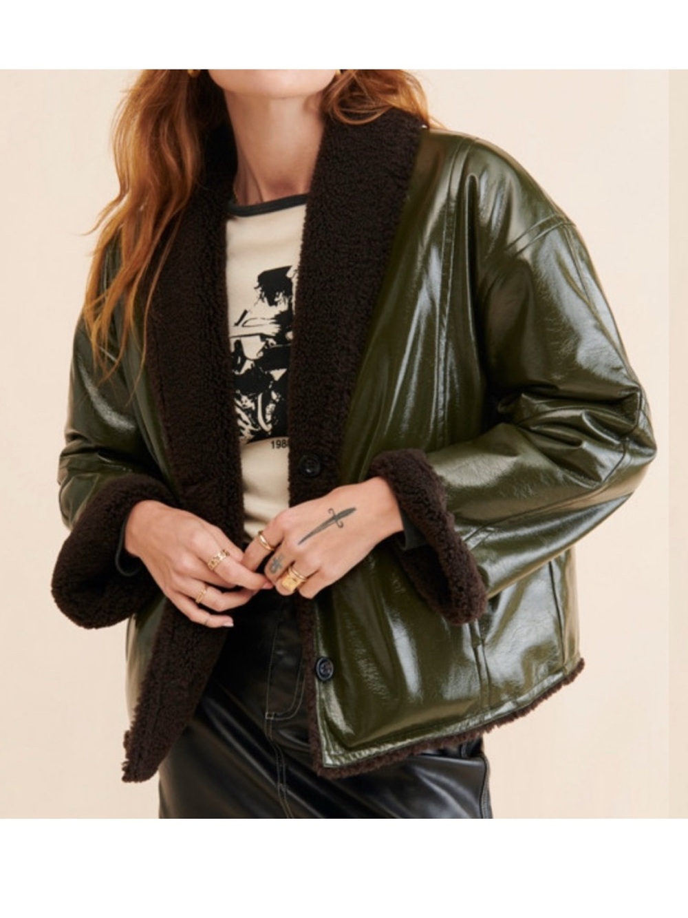 Bellerose Helec Mixed Media Oversized Faux Leather Sherpa Jacket Size 3 (L)